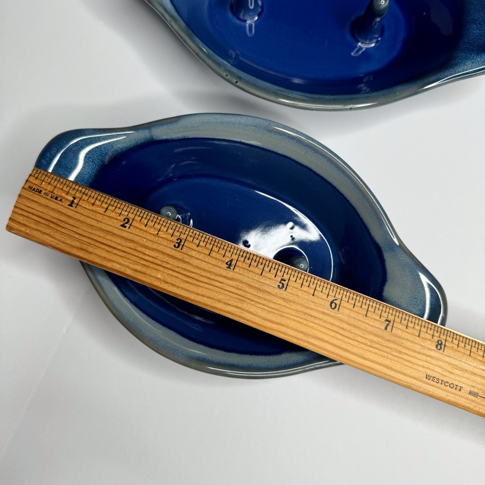 Set of 2 Ceramic Clay Baked Potato Cooker Holder Blue Speckle Glaze Farmcore - Picture 7 of 11